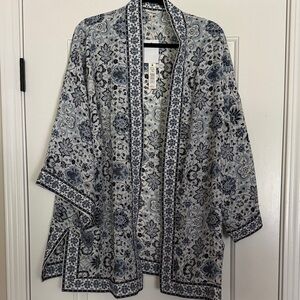 Max Studio Blue and Black Floral Kimono